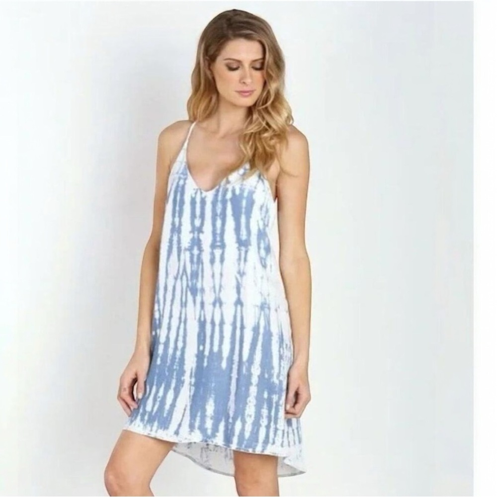 Anthropology Cloth & Stone Blue and White Above Knee Halter Tied Dress Size M
